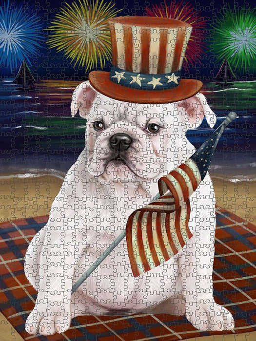 4th of July Independence Day Firework Bulldog Puzzle with Photo Tin PUZL50754