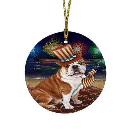 4th of July Independence Day Firework Bulldog Round Christmas Ornament RFPOR48843