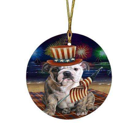 4th of July Independence Day Firework Bulldog Round Christmas Ornament RFPOR48846