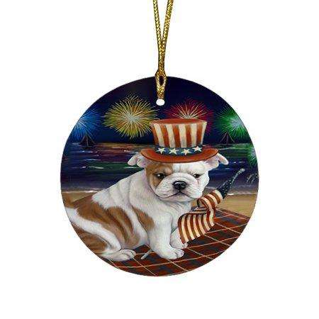 4th of July Independence Day Firework Bulldog Round Christmas Ornament RFPOR48847
