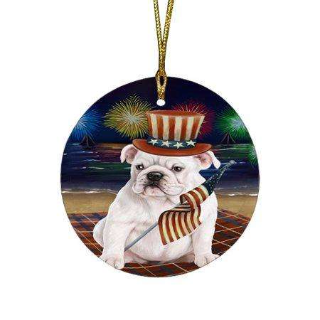 4th of July Independence Day Firework Bulldog Round Christmas Ornament RFPOR48848