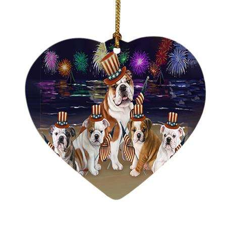 4th of July Independence Day Firework Bulldogs Heart Christmas Ornament HPOR48853