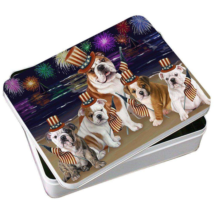 4th of July Independence Day Firework Bulldogs Photo Storage Tin PITN48853