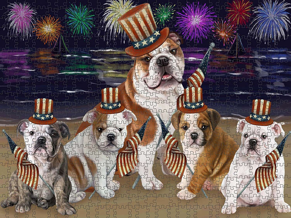 4th of July Independence Day Firework Bulldogs Puzzle with Photo Tin PUZL50742