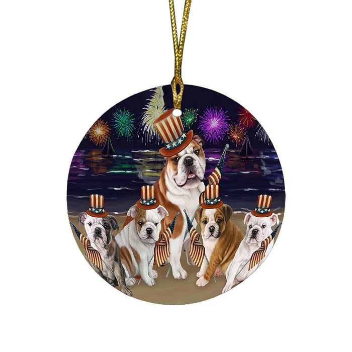 4th of July Independence Day Firework Bulldogs Round Christmas Ornament RFPOR48844