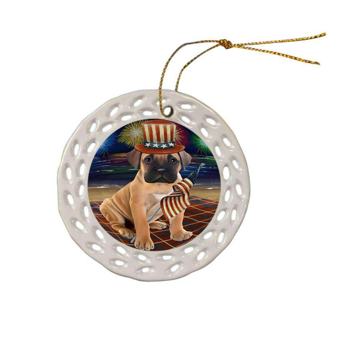 4th of July Independence Day Firework Bullmastiff Dog Ceramic Doily Ornament DPOR48860