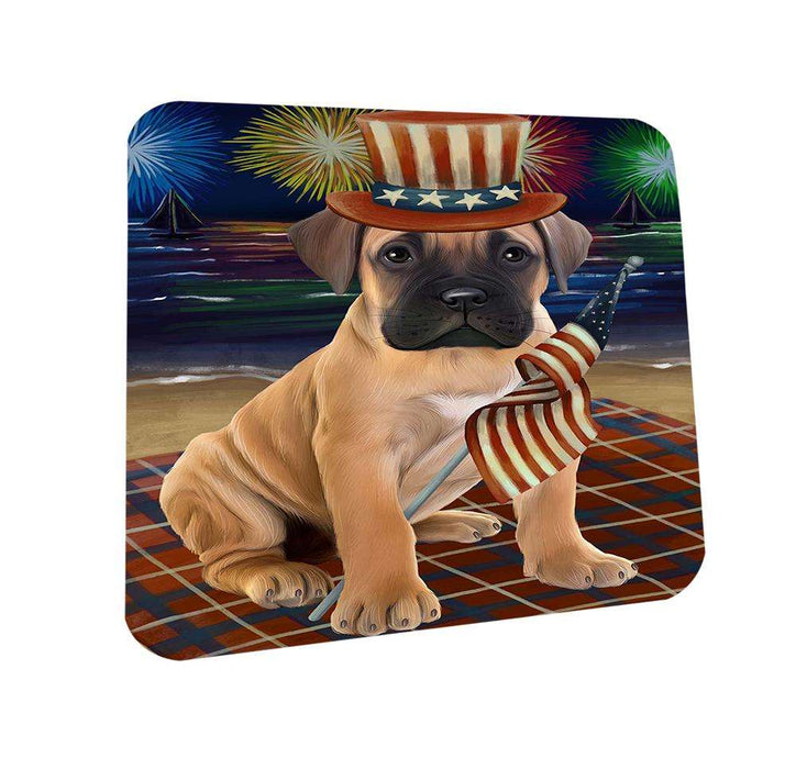 4th of July Independence Day Firework Bullmastiff Dog Coasters Set of 4 CST48819