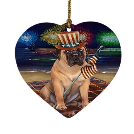 4th of July Independence Day Firework Bullmastiff Dog Heart Christmas Ornament HPOR48858