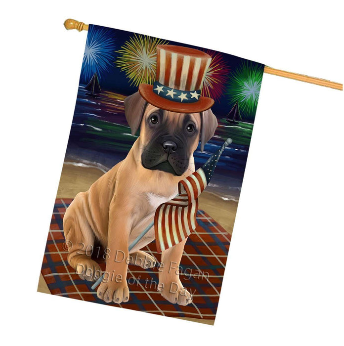 4th of July Independence Day Firework Bullmastiff Dog House Flag FLG48825