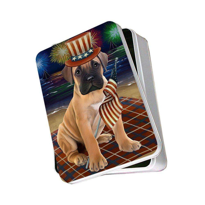 4th of July Independence Day Firework Bullmastiff Dog Photo Storage Tin PITN48860