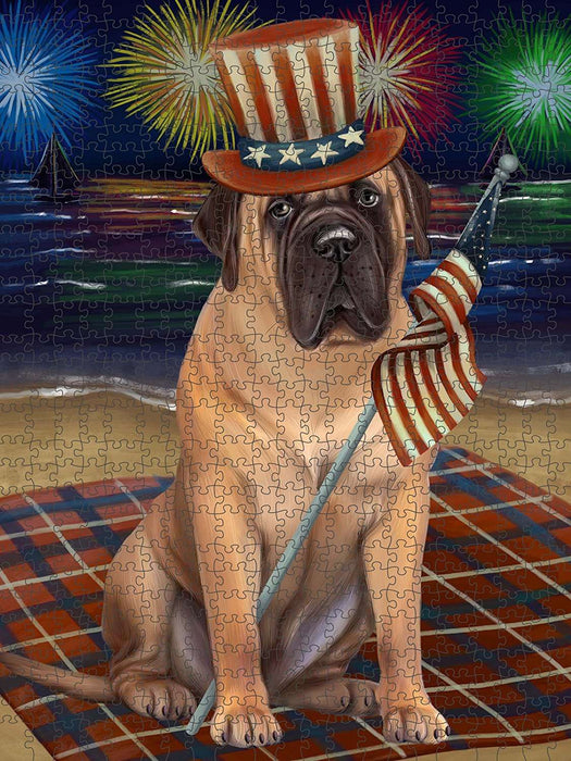 4th of July Independence Day Firework Bullmastiff Dog Puzzle with Photo Tin PUZL50757