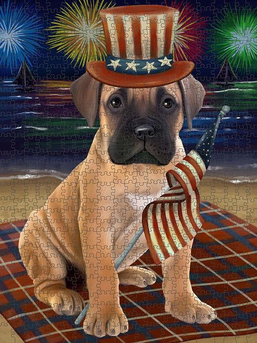 4th of July Independence Day Firework Bullmastiff Dog Puzzle with Photo Tin PUZL50763