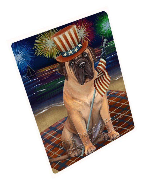4th of July Independence Day Firework Bullmastiff Dog Tempered Cutting Board C50442