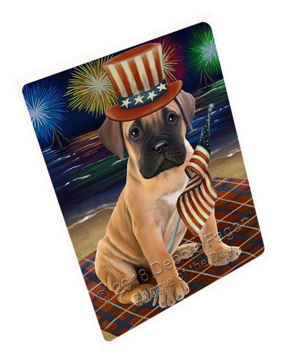 4th of July Independence Day Firework Bullmastiff Dog Tempered Cutting Board C50448