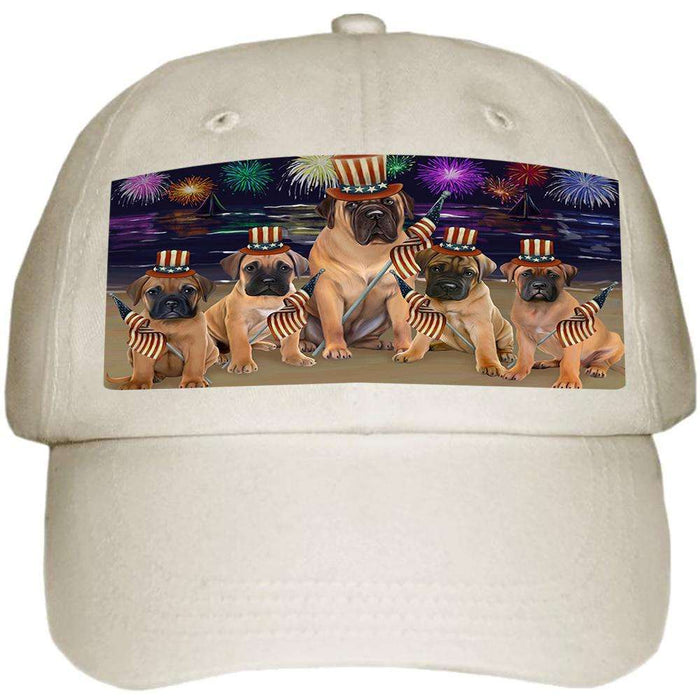 4th of July Independence Day Firework Bullmastiffs Dog Ball Hat Cap HAT50310