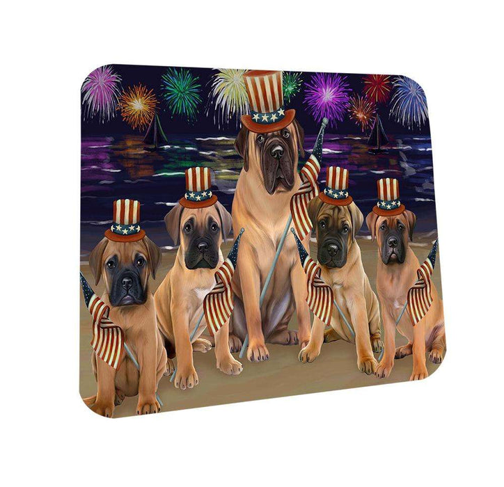 4th of July Independence Day Firework Bullmastiffs Dog Coasters Set of 4 CST48818