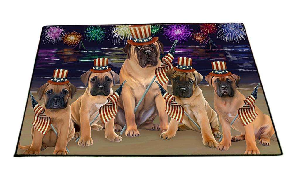 4th of July Independence Day Firework Bullmastiffs Dog Floormat FLMS49380
