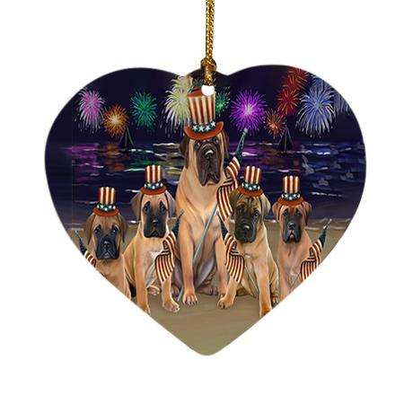 4th of July Independence Day Firework Bullmastiffs Dog Heart Christmas Ornament HPOR48859