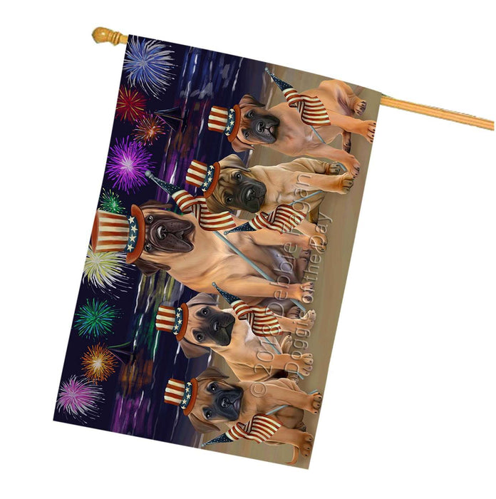 4th of July Independence Day Firework Bullmastiffs Dog House Flag FLG48824