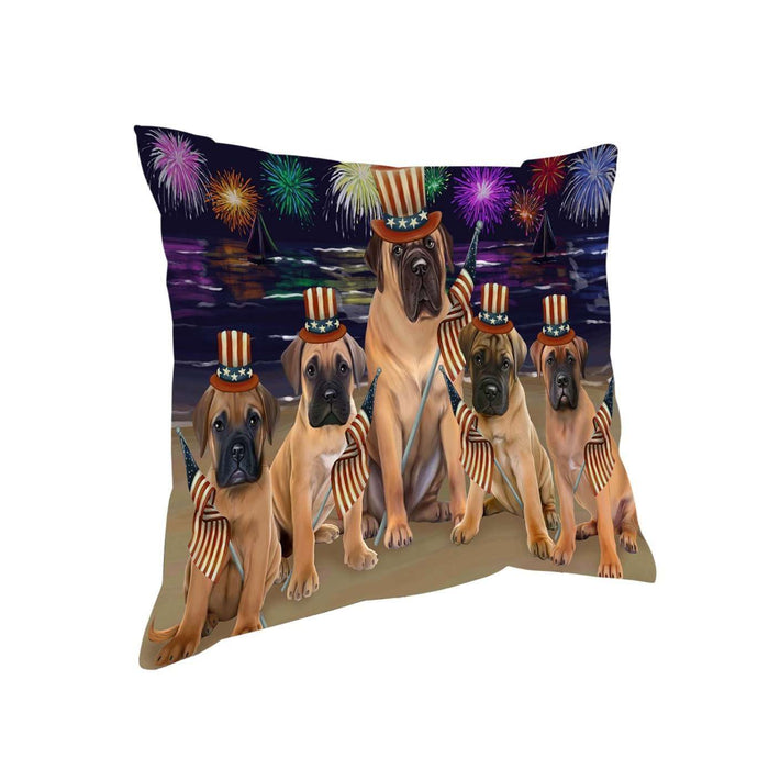 4th of July Independence Day Firework Bullmastiffs Dog Pillow PIL51292