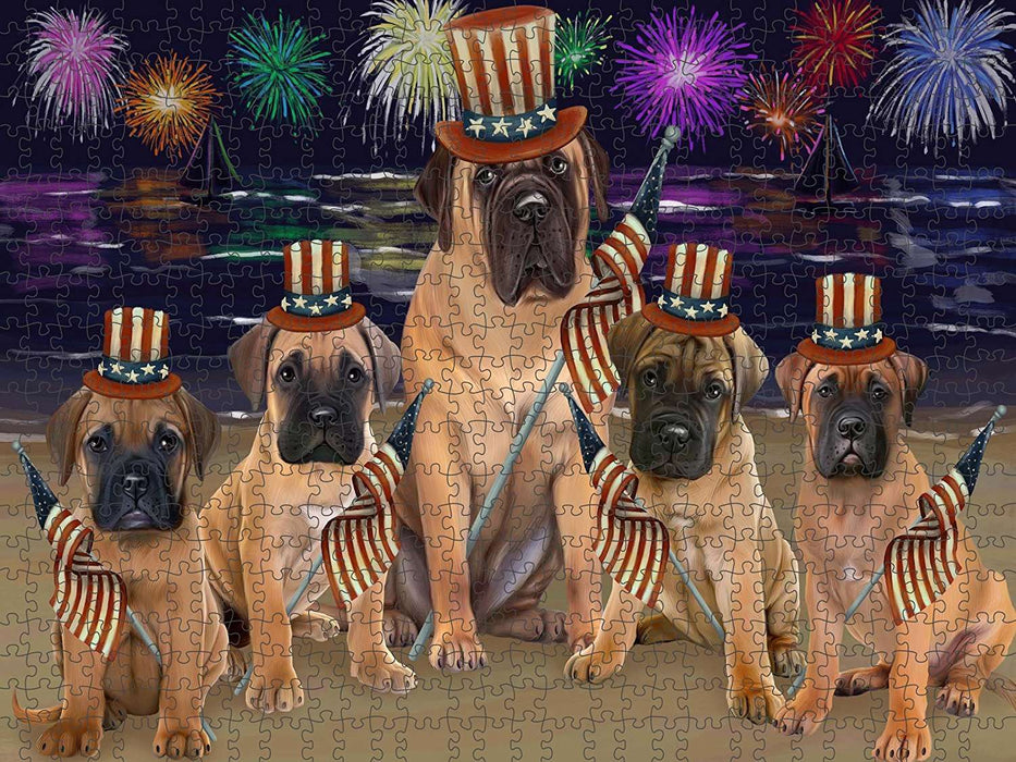 4th of July Independence Day Firework Bullmastiffs Dog Puzzle with Photo Tin PUZL50760