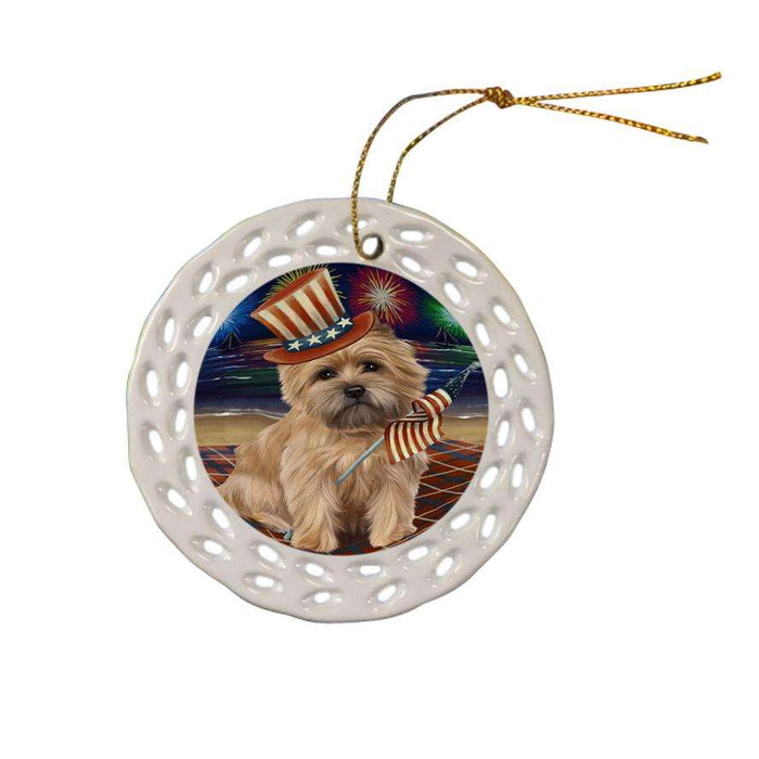 4th of July Independence Day Firework Cairn Terrier Dog Ceramic Doily Ornament DPOR48861