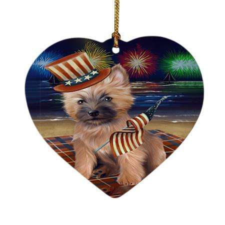 4th of July Independence Day Firework Cairn Terrier Dog Heart Christmas Ornament HPOR48864