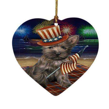 4th of July Independence Day Firework Cairn Terrier Dog Heart Christmas Ornament HPOR48865