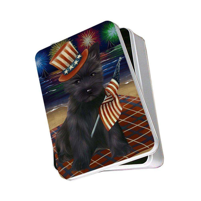 4th of July Independence Day Firework Cairn Terrier Dog Photo Storage Tin PITN48863