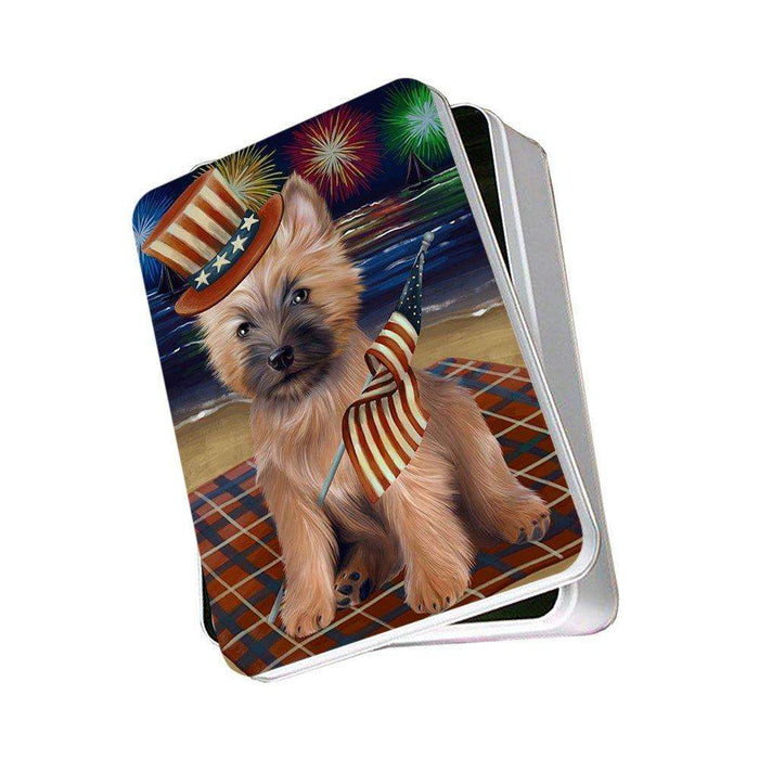 4th of July Independence Day Firework Cairn Terrier Dog Photo Storage Tin PITN48864