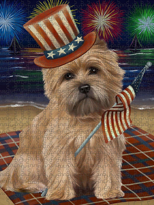4th of July Independence Day Firework Cairn Terrier Dog Puzzle with Photo Tin PUZL50766