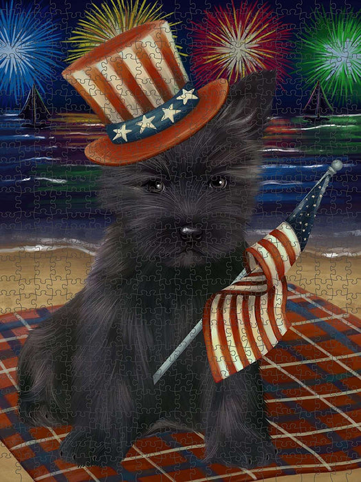 4th of July Independence Day Firework Cairn Terrier Dog Puzzle with Photo Tin PUZL50772