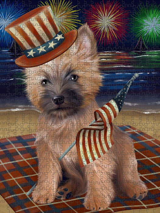 4th of July Independence Day Firework Cairn Terrier Dog Puzzle with Photo Tin PUZL50775
