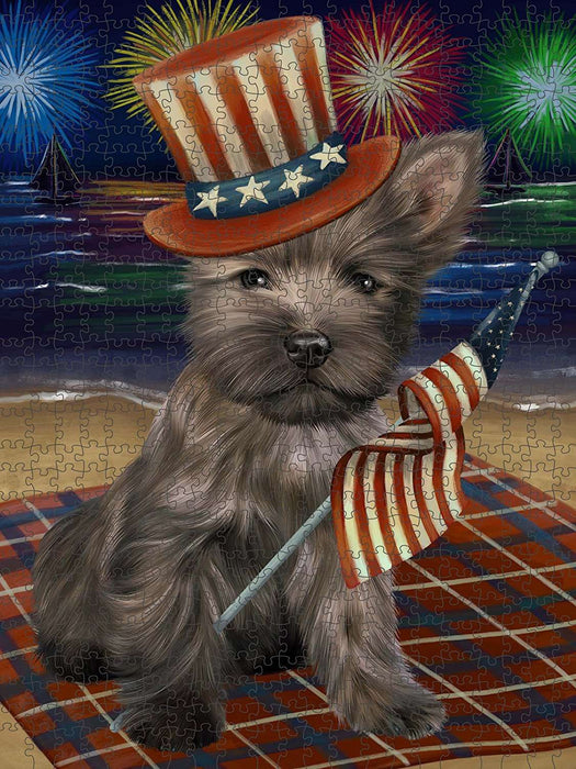 4th of July Independence Day Firework Cairn Terrier Dog Puzzle with Photo Tin PUZL50778