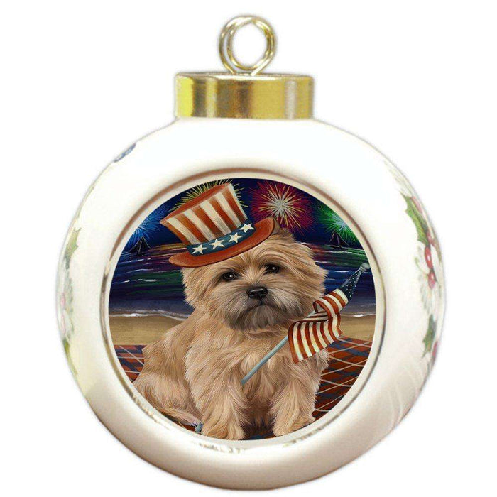 4th of July Independence Day Firework Cairn Terrier Dog Round Ball Christmas Ornament RBPOR48861