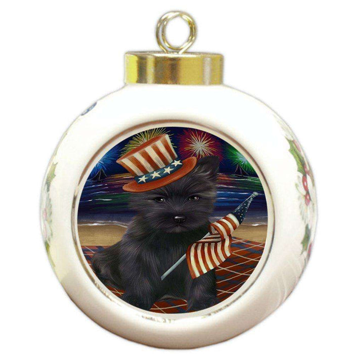 4th of July Independence Day Firework Cairn Terrier Dog Round Ball Christmas Ornament RBPOR48863