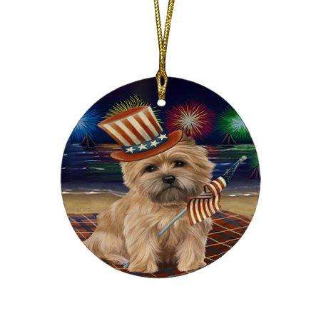 4th of July Independence Day Firework Cairn Terrier Dog Round Christmas Ornament RFPOR48852