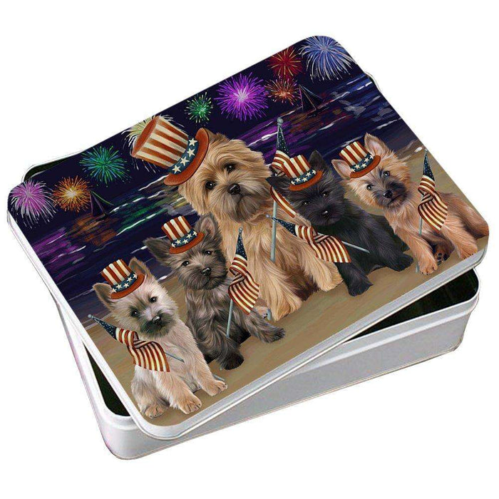 4th of July Independence Day Firework Cairn Terriers Dog Photo Storage Tin PITN48862