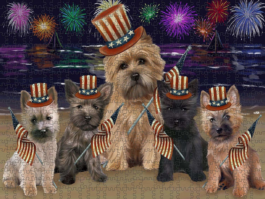 4th of July Independence Day Firework Cairn Terriers Dog Puzzle with Photo Tin PUZL50769