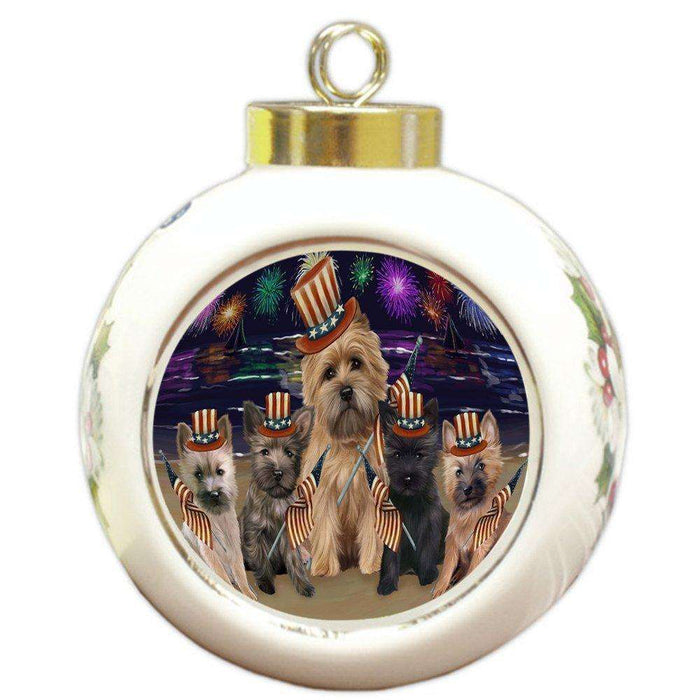 4th of July Independence Day Firework Cairn Terriers Dog Round Ball Christmas Ornament RBPOR48862