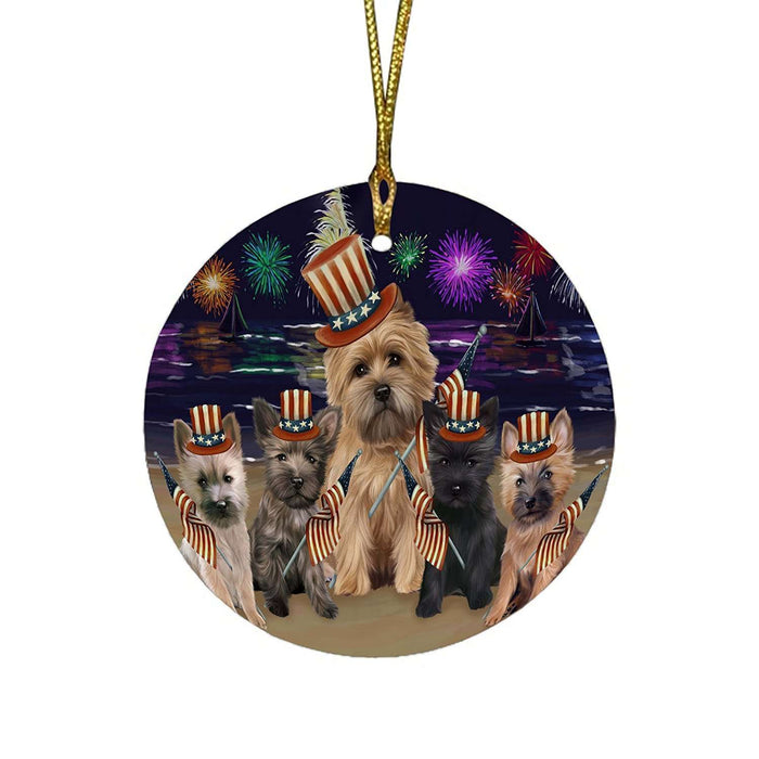 4th of July Independence Day Firework Cairn Terriers Dog Round Christmas Ornament RFPOR48853