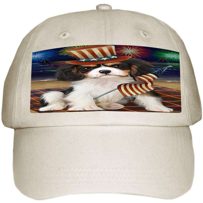 4th of July Independence Day Firework Cavalier King Charles Spaniel Dog Ball Hat Cap HAT50340