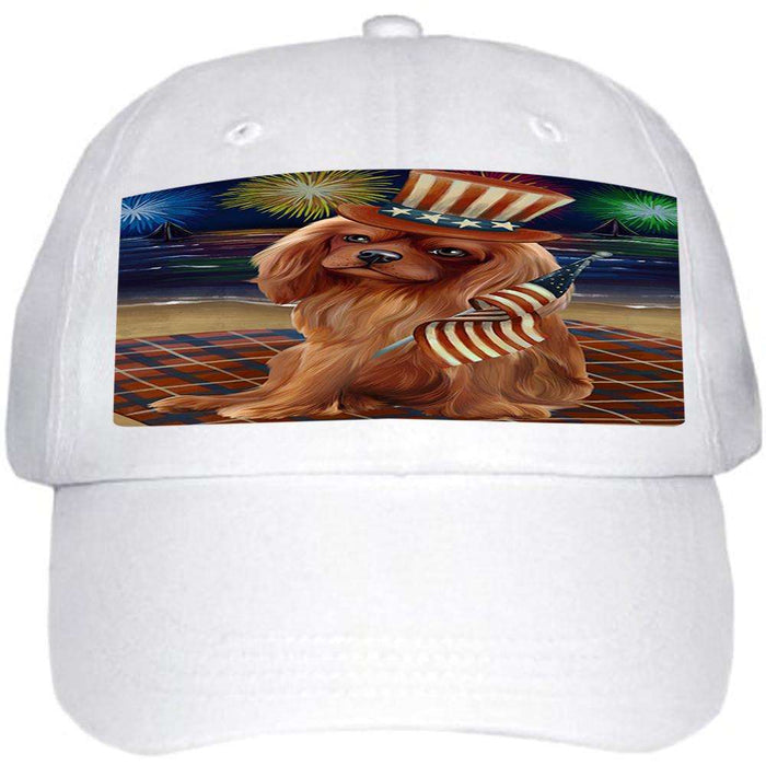 4th of July Independence Day Firework Cavalier King Charles Spaniel Dog Ball Hat Cap HAT50343