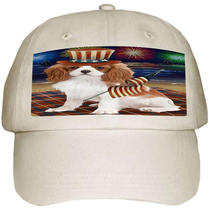4th of July Independence Day Firework Cavalier King Charles Spaniel Dog Ball Hat Cap HAT50346