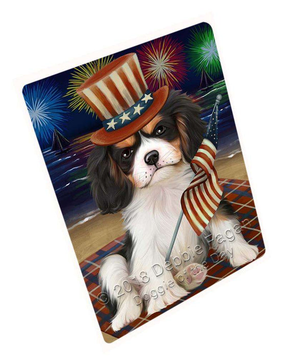 4th of July Independence Day Firework Cavalier King Charles Spaniel Dog Blanket BLNKT55425 (37x57 Sherpa)