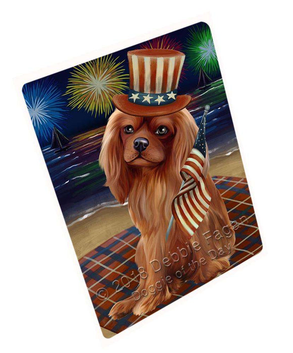 4th of July Independence Day Firework Cavalier King Charles Spaniel Dog Blanket BLNKT55434 (37x57 Sherpa)
