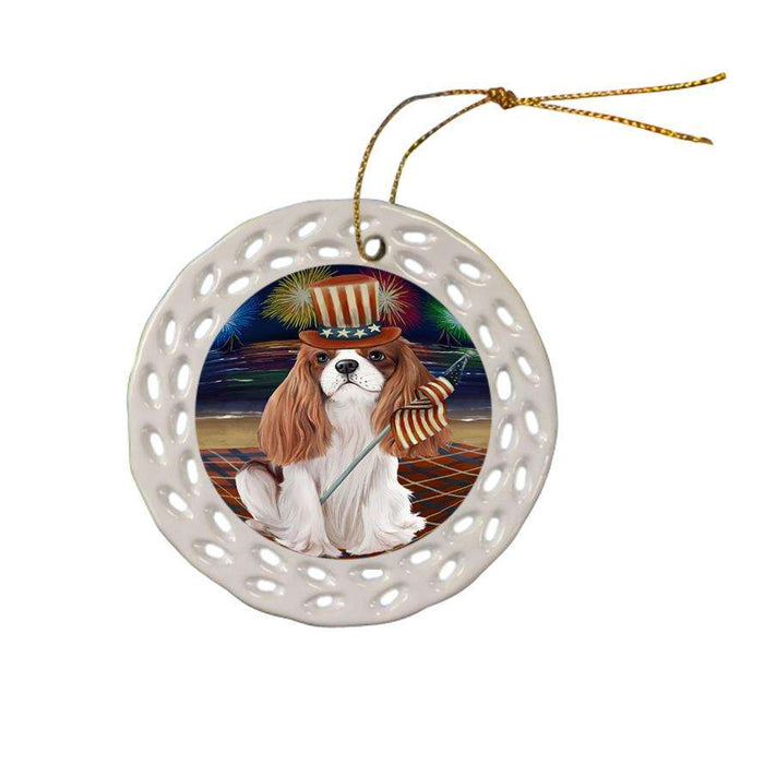 4th of July Independence Day Firework Cavalier King Charles Spaniel Dog Ceramic Doily Ornament DPOR48866