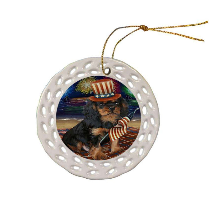 4th of July Independence Day Firework Cavalier King Charles Spaniel Dog Ceramic Doily Ornament DPOR48868