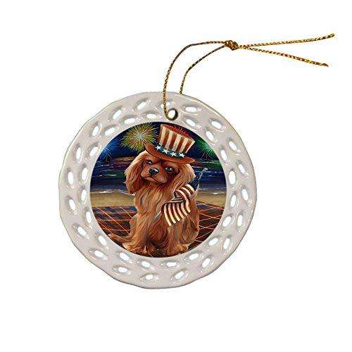 4th of July Independence Day Firework Cavalier King Charles Spaniel Dog Ceramic Doily Ornament DPOR48870