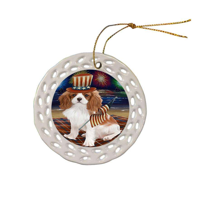 4th of July Independence Day Firework Cavalier King Charles Spaniel Dog Ceramic Doily Ornament DPOR48871